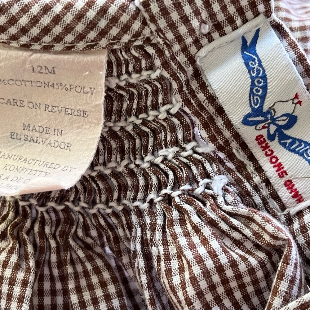 Silly Goose Smocked Cowgirls Brown White Gingham Plaid Dress Size 12 Months - Picture 14 of 16